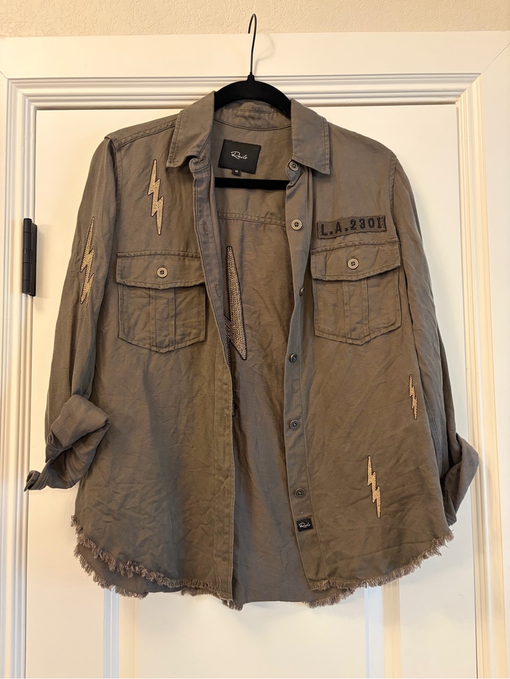 Rails Taupe Button-Up Jacket with Black Logo Patch